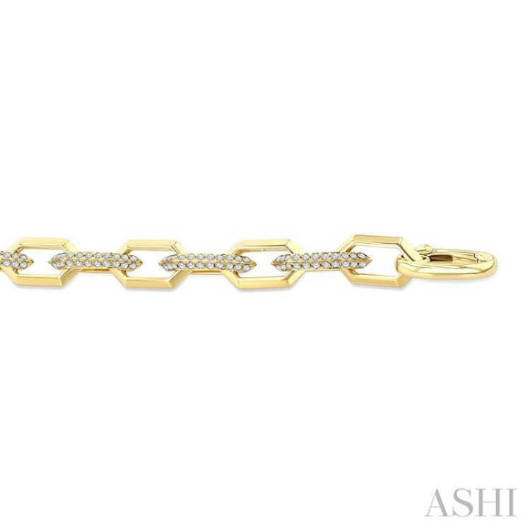 3 Ctw Open Window Hexagon Link Round Cut Diamond Aeris Gold Fashion Bracelet in 14K Yellow Gold