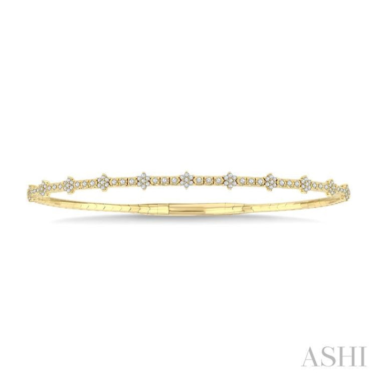 1/3 Ctw Full Length Floral Motif Round Cut Diamond Flex Bangle in 14K Yellow Gold