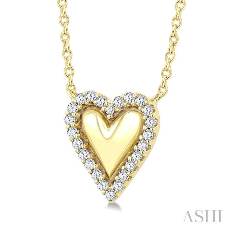 1/8 Ctw Petite Overlay Heart Round Cut Diamond Fashion Pendant With Chain in 10K Yellow Gold