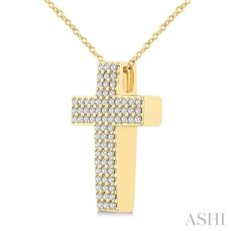 1/3 Ctw Cross Three-Row Pave Set Round cut Diamond Fashion Pendant With Chain in 10K Yellow Gold