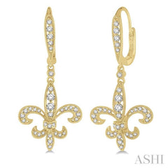 1/2 Ctw Fleur De Lis Motif Round Cut Diamond Earrings in 14K Yellow Gold