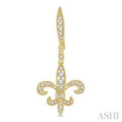 1/2 Ctw Fleur De Lis Motif Round Cut Diamond Earrings in 14K Yellow Gold