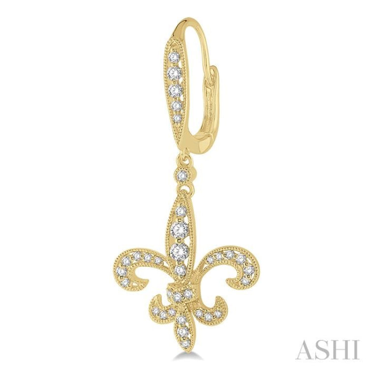 1/2 Ctw Fleur De Lis Motif Round Cut Diamond Earrings in 14K Yellow Gold