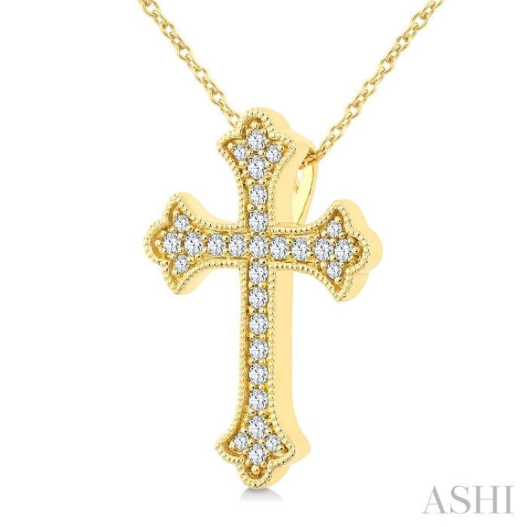 1/5 Ctw Round Cut Diamond Cross Petite Fashion Pendant With Chain in 10K Yellow Gold