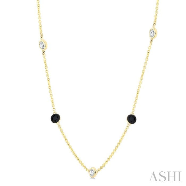 1 Ctw Black and White Round Cut Diamond Station Necklace in 14K Yellow Gold