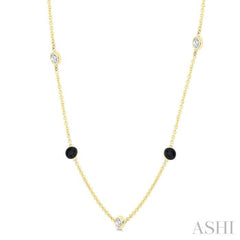 1 Ctw Black and White Round Cut Diamond Station Necklace in 14K Yellow Gold