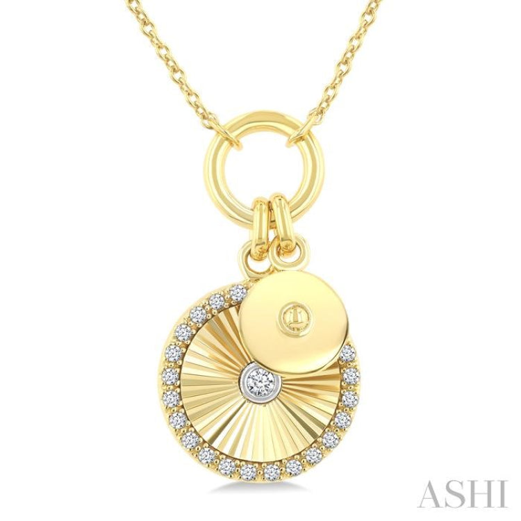 1/6 Ctw Fluted Circle Charm Round Cut Diamond Fashion Pendant With Chain in 10K Yellow and White Gold