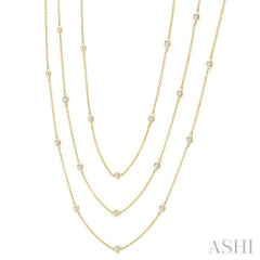 2 Ctw Bezel Set Round Cut Diamond 60-Inch Long Station Necklace in 14K Yellow Gold