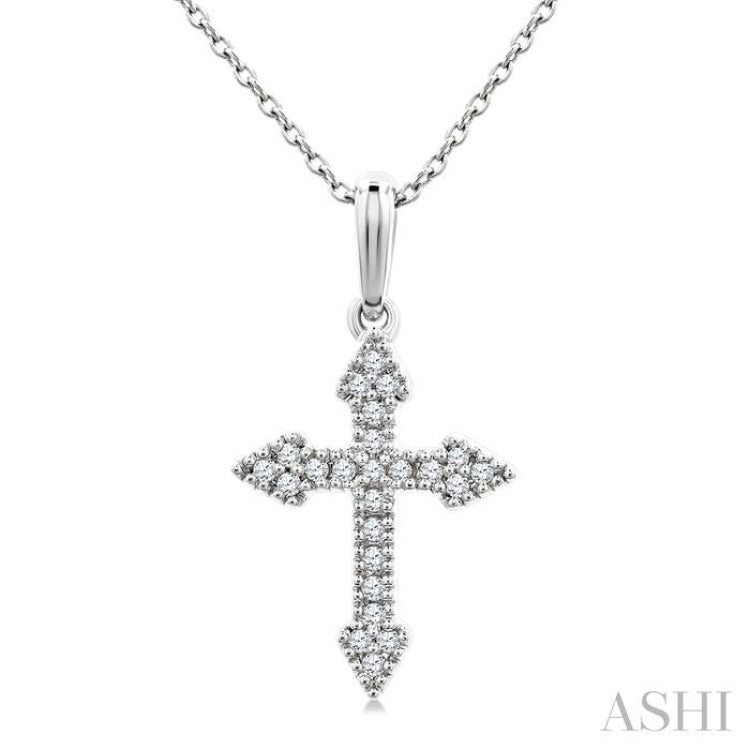 1/8 Ctw Round Cut Diamond Cross Petite Pendant With Chain in 10K White Gold