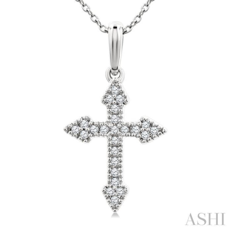 1/8 Ctw Round Cut Diamond Cross Petite Pendant With Chain in 10K White Gold