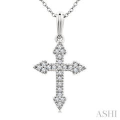1/8 Ctw Round Cut Diamond Cross Petite Pendant With Chain in 10K White Gold