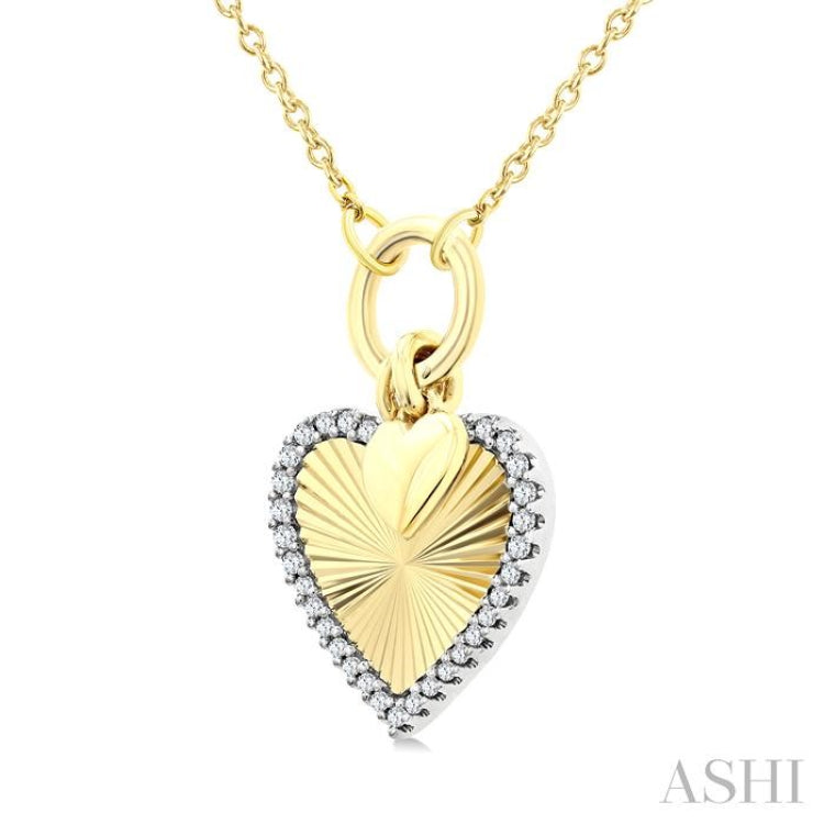 1/6 Ctw Fluted Heart Charm Round Cut Diamond Fashion Pendant With Chain in 10K Yellow and White Gold