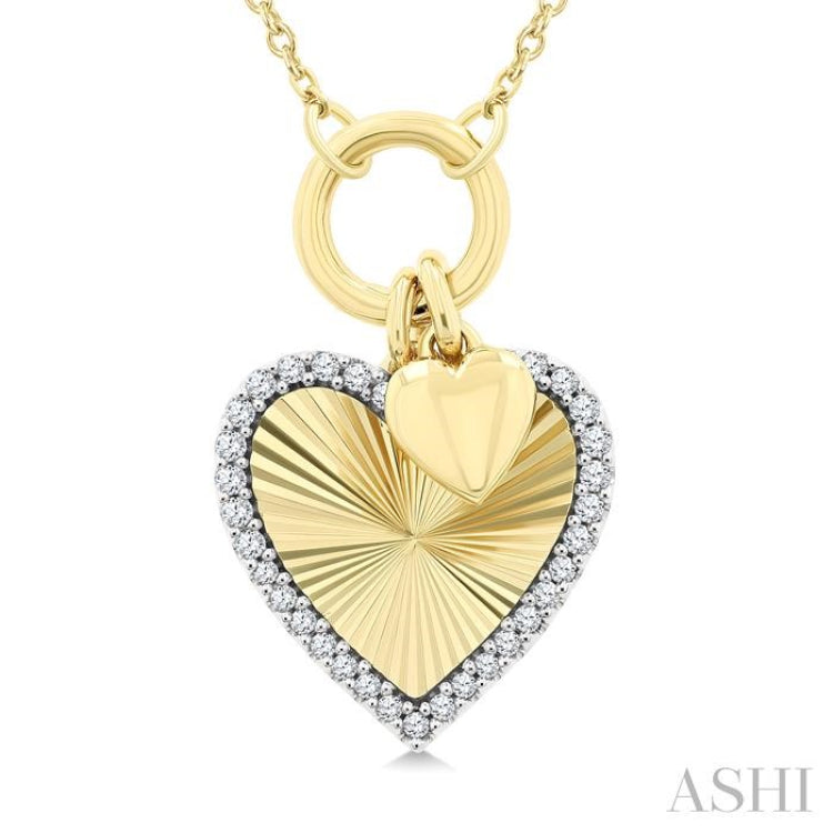1/6 Ctw Fluted Heart Charm Round Cut Diamond Fashion Pendant With Chain in 10K Yellow and White Gold