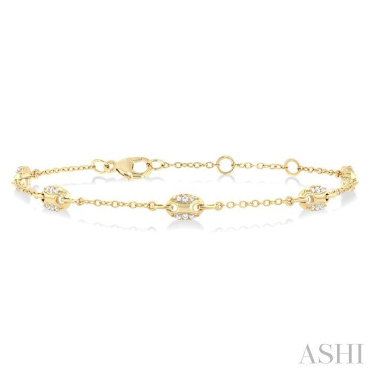 1/5 Ctw Mariner Link Round Cut Diamond Station Bracelet in 14K Yellow Gold