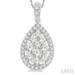 1 Ctw Pear Shape Diamond Lovebright Pendant in 14K White Gold with Chain