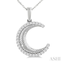 1/5 Ctw Spiral Textured Crescent Moon Round Cut Diamond Pirouette Fashion Pendant With Chain in 14K White Gold