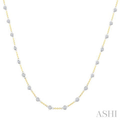 2 Ctw Bezel Set Round Cut Diamond Station Necklace in 14K Yellow and White Gold