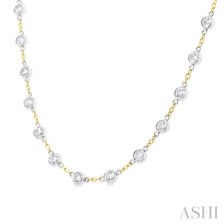 4 Ctw Bezel Set Round Cut Diamond Station Necklace in 14K Yellow and White Gold