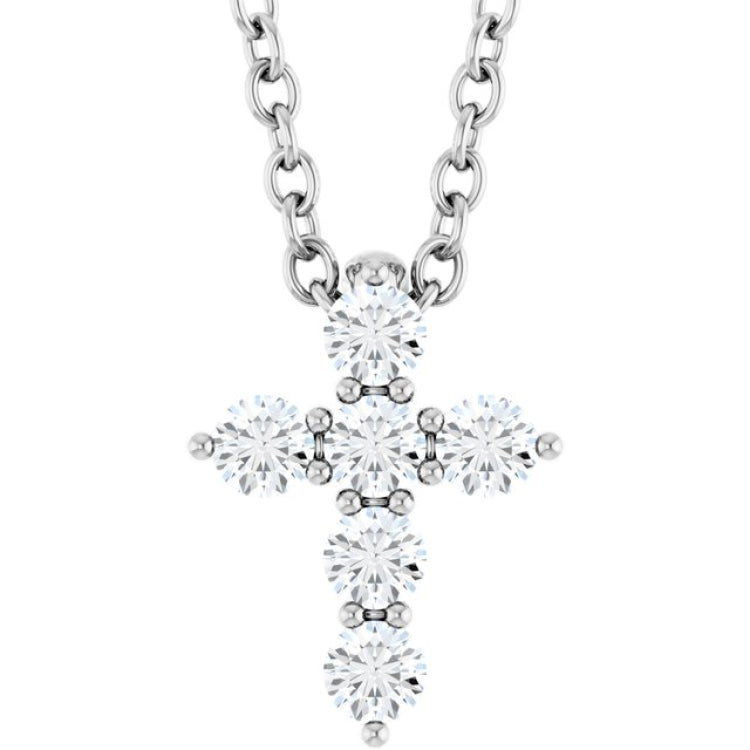 14K White Gold 1/6 CTW Natural Diamond Cross 16-18" Necklace