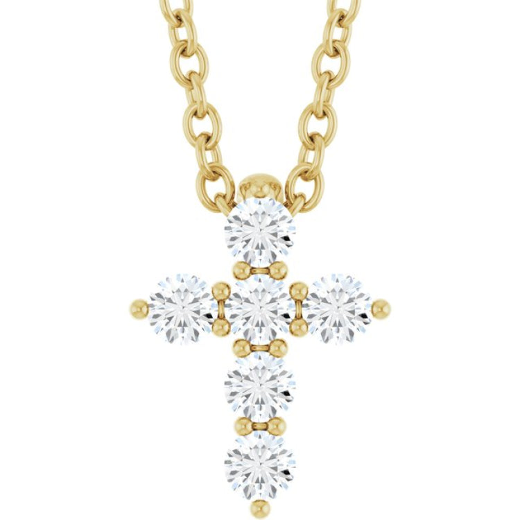 14K Yellow Gold 1/6 CTW Natural Diamond Cross 16-18" Necklace