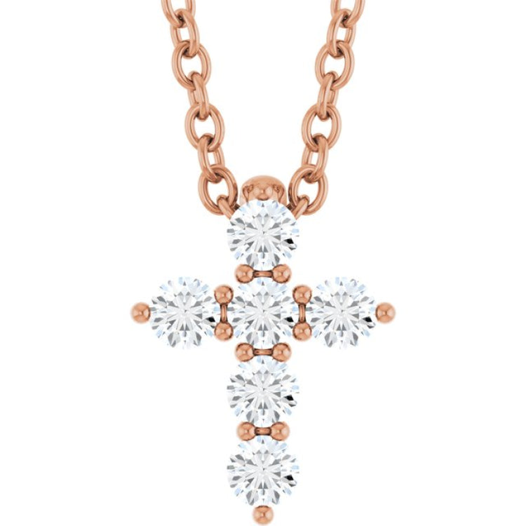 14K Rose Gold 1/6 CTW Natural Diamond Cross 16-18" Necklace