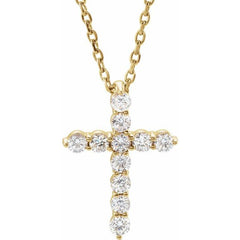 14K Yellow Gold 1/4 CTW Natural Diamond Cross 16-18" Necklace