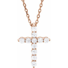 14K Rose Gold 1/4 CTW Natural Diamond Cross 16-18" Necklace