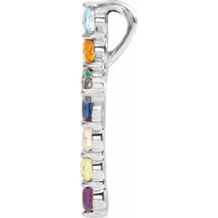 14K White Gold Natural Multi-Gemstone & .03 CT Natural Diamond Cross 16-18" Necklace