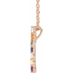 14K Rose Gold Natural Multi-Gemstone & .03 CT Natural Diamond Cross 16-18" Necklace