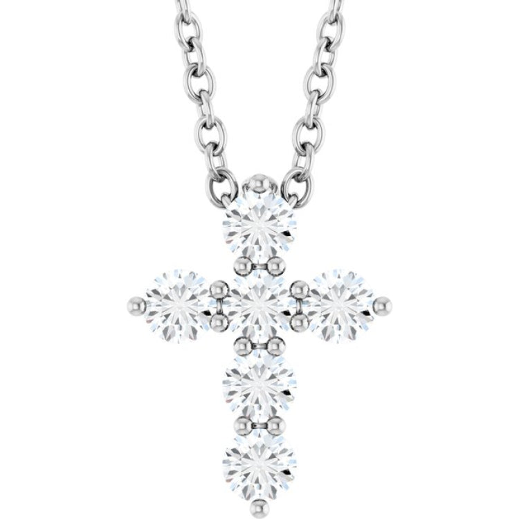 14K White Gold 1/4 CTW Natural Diamond Cross 16-18" Necklace