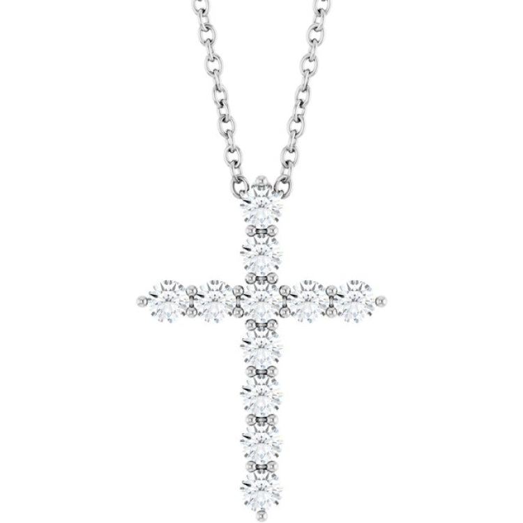 14K White Gold 3/8 CTW Natural Diamond Cross 16-18" Necklace