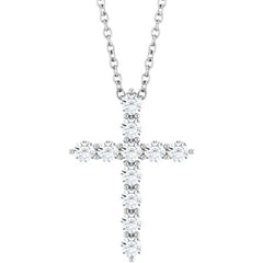 14K White Gold 3/8 CTW Natural Diamond Cross 16-18" Necklace