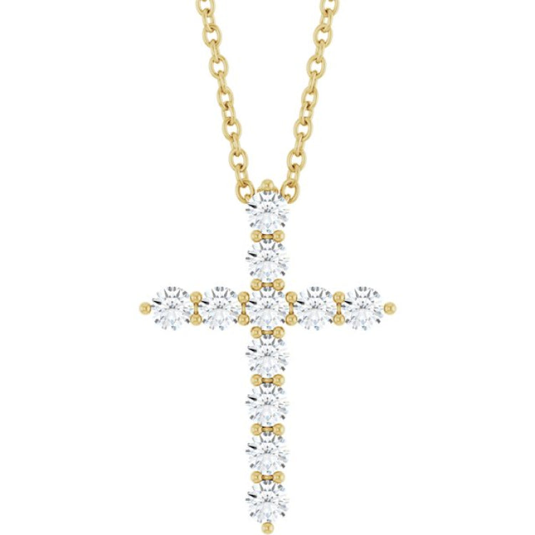 14K Yellow Gold 3/8 CTW Natural Diamond Cross 16-18" Necklace