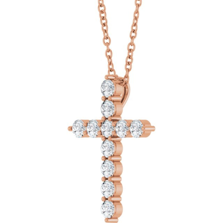 14K Rose Gold 3/8 CTW Natural Diamond Cross 16-18" Necklace