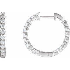 14K White Gold 1 CTW Lab-Grown Diamond Inside-Outside Hinged 19.3 mm Hoop Earrings