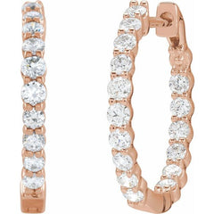 14K Rose Gold 1 CTW Lab-Grown Diamond Inside-Outside Hinged 19.3 mm Hoop Earrings