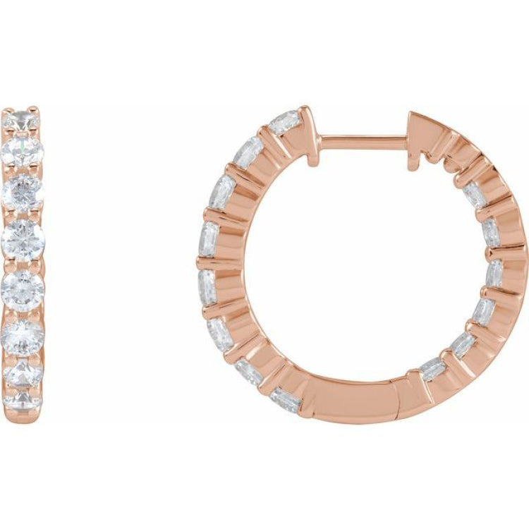14K Rose Gold 2 CTW Lab-Grown Diamond Inside-Outside Hinged 20 mm Hoop Earrings