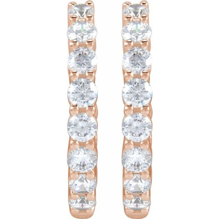 14K Rose Gold 2 CTW Lab-Grown Diamond Inside-Outside Hinged 20 mm Hoop Earrings