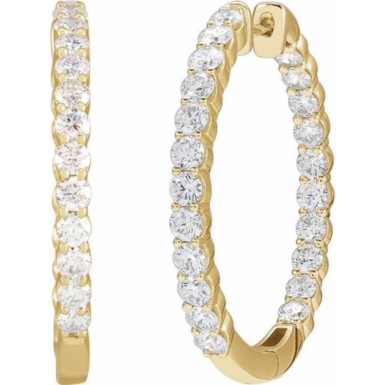 14K Yellow Gold 3 CTW Lab-Grown Diamond Inside-Outside Hinged 30 mm Hoop Earrings
