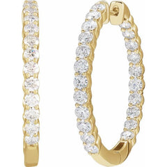14K Yellow Gold 3 CTW Lab-Grown Diamond Inside-Outside Hinged 30 mm Hoop Earrings