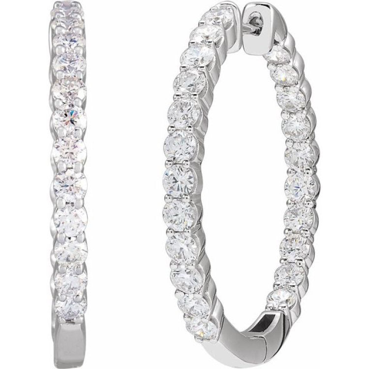 14K White Gold 3 CTW Lab-Grown Diamond Inside-Outside Hinged 30 mm Hoop Earrings