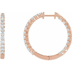 14K Rose Gold 3 CTW Lab-Grown Diamond Inside-Outside Hinged 30 mm Hoop Earrings