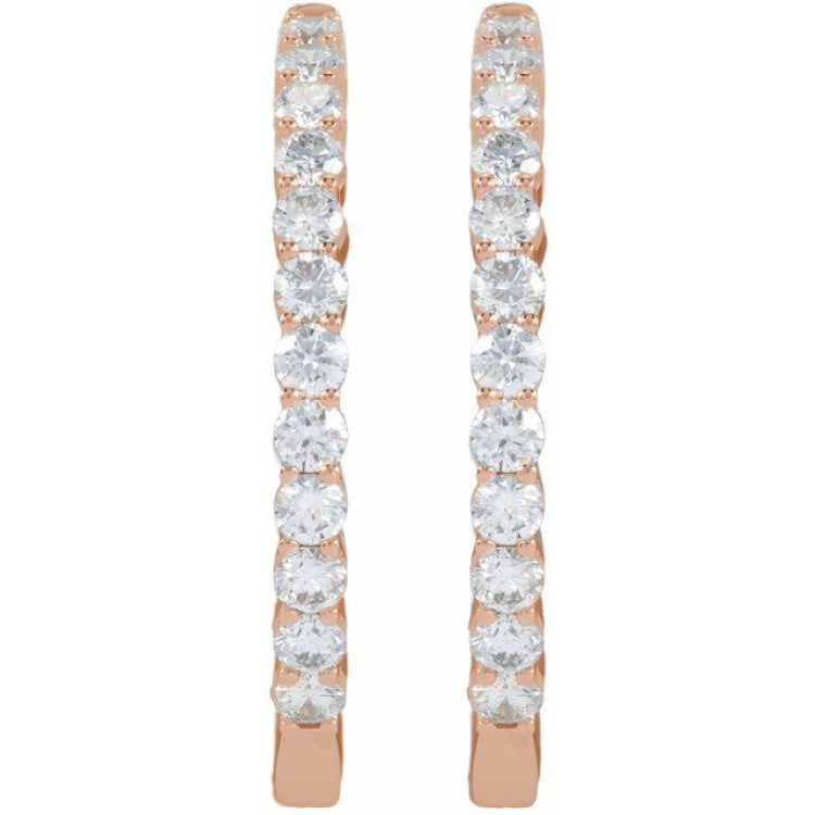 14K Rose Gold 3 CTW Lab-Grown Diamond Inside-Outside Hinged 30 mm Hoop Earrings