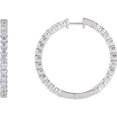14K White Gold 4 CTW Lab-Grown Diamond Inside-Outside Hinged 36 mm Hoop Earrings