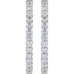 14K White Gold 4 CTW Lab-Grown Diamond Inside-Outside Hinged 36 mm Hoop Earrings