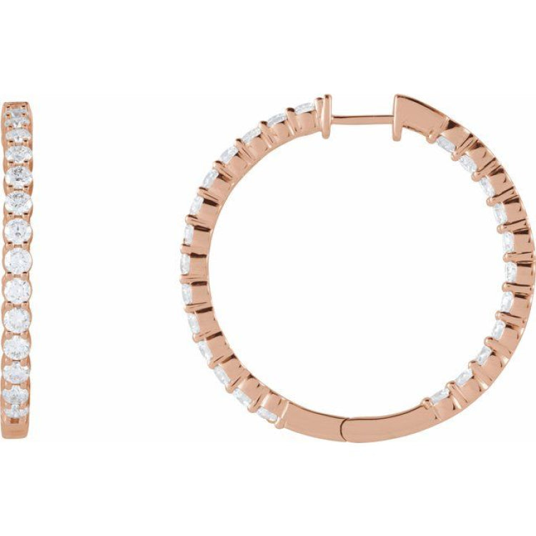 14K Rose Gold 4 CTW Lab-Grown Diamond Inside-Outside Hinged 36 mm Hoop Earrings