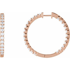 14K Rose Gold 4 CTW Lab-Grown Diamond Inside-Outside Hinged 36 mm Hoop Earrings