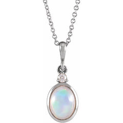 Sterling Silver 8x6 mm Natural Ethiopian Opal & .03 CT Natural Diamond 16-18" Necklace