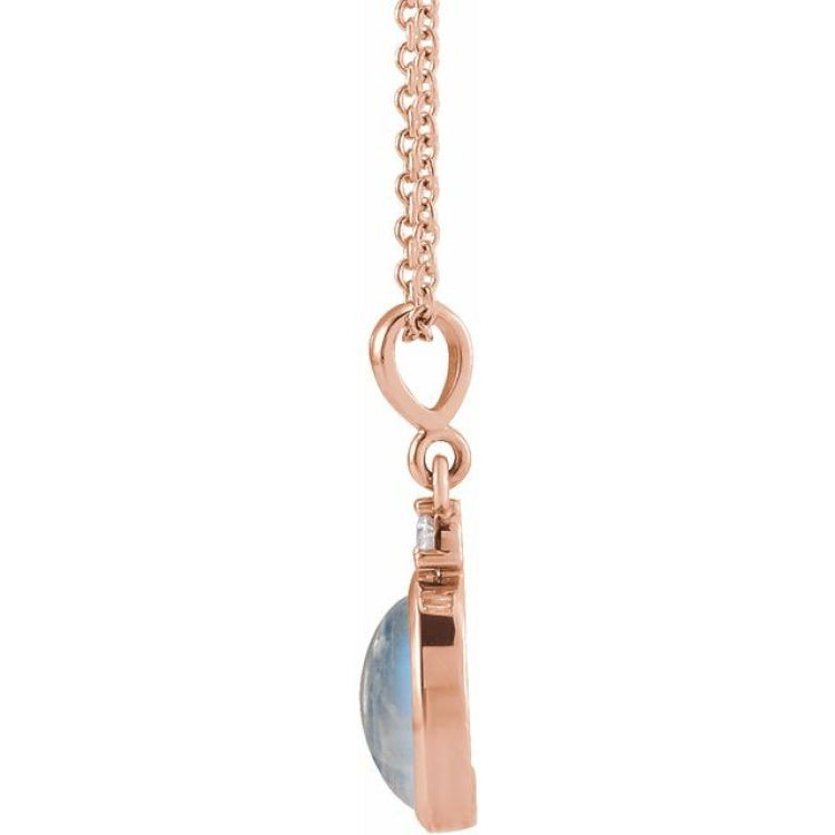 14K Rose Gold 8x6 mm Natural Rainbow Moonstone & .03 CT Natural Diamond 16-18" Necklace