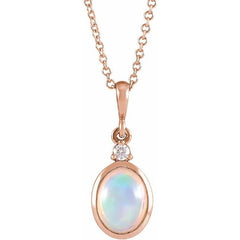 14K Rose Gold 6x4 mm Natural Ethiopian Opal & .015 CT Natural Diamond 16-18" Necklace